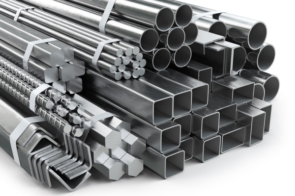 Different metal products. Stainless steel profiles and tubes. 3d illustration